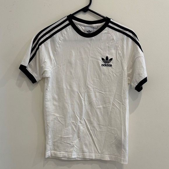 Adidas White Tee with Black Stripes - Picture 1 of 5